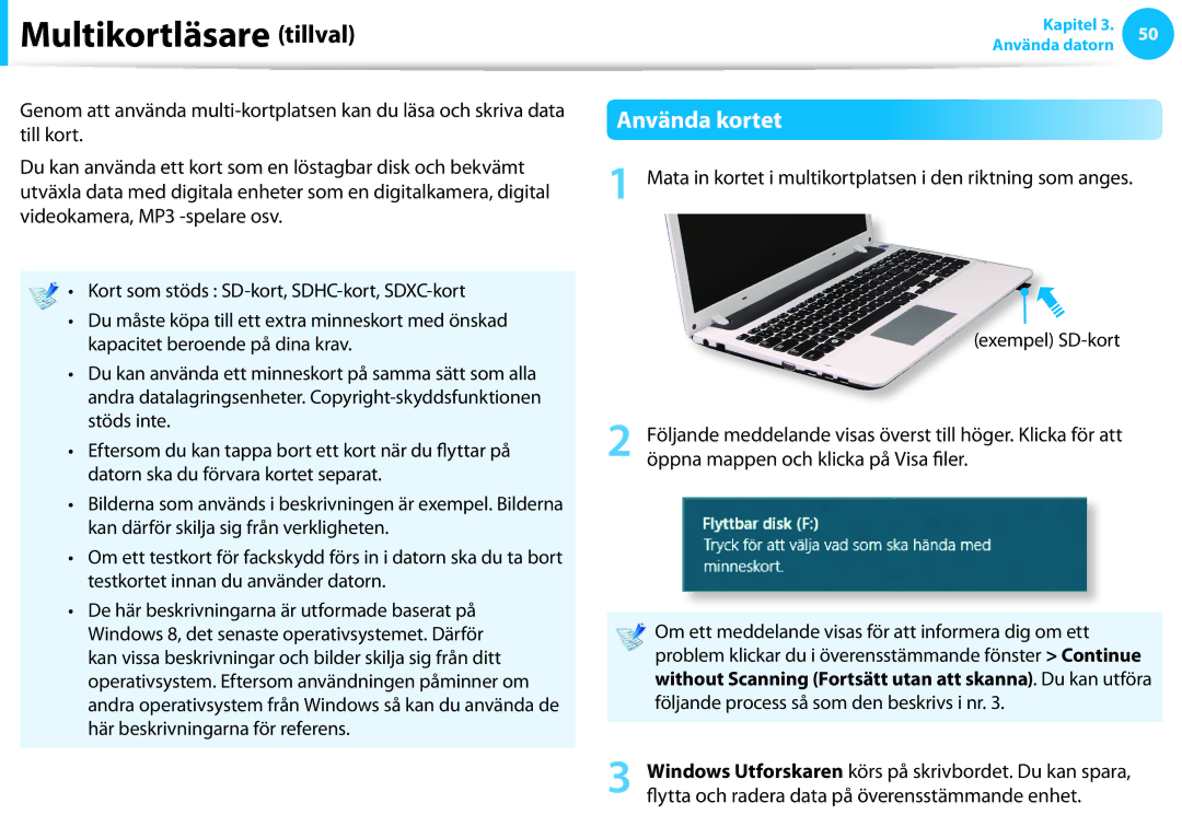 Samsung NP900X4D-B01SE, XE500T1C-A01AE manual Multikortläsare tillval, Använda kortet, Öppna mappen och klicka på Visa filer 