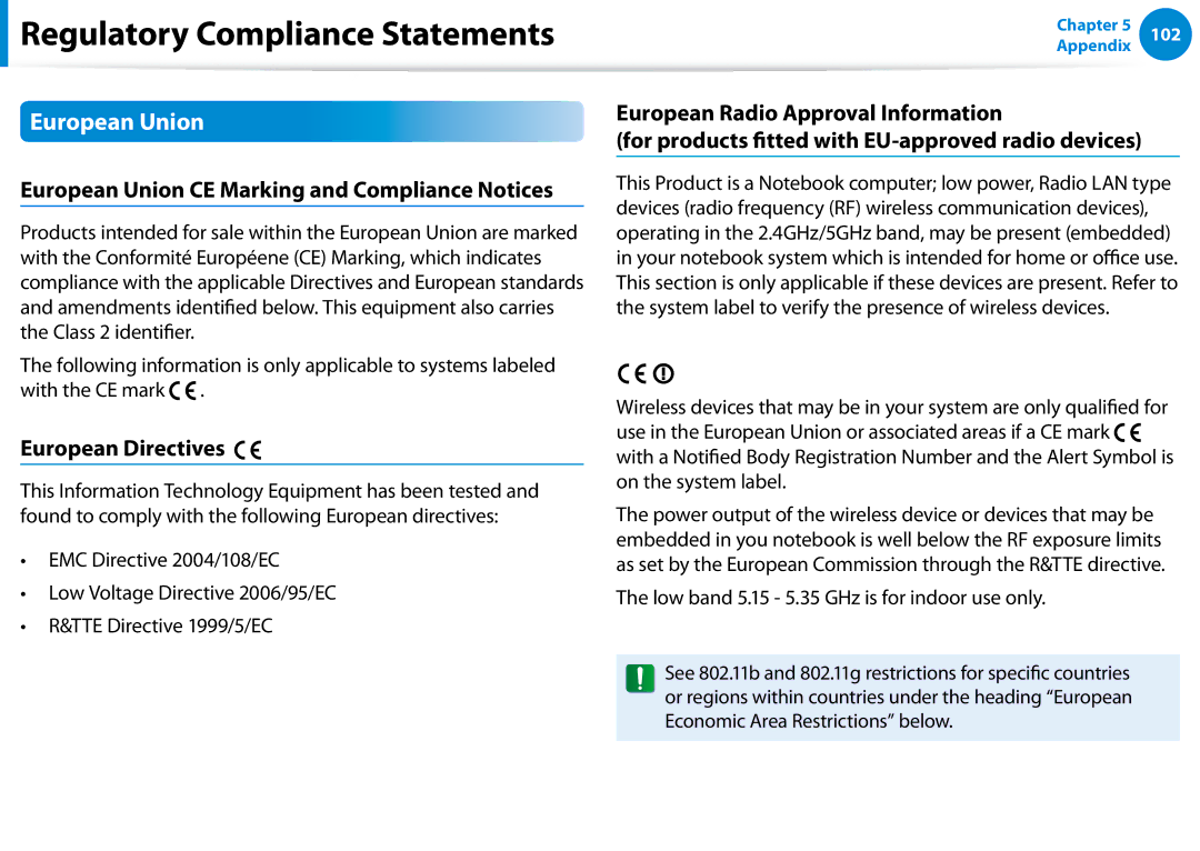 Samsung XE500T1C-K01US manual European Union CE Marking and Compliance Notices, European Directives 