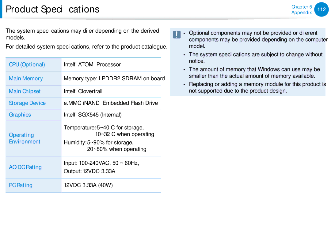 Samsung XE500T1C-K01US manual Product Specifications 