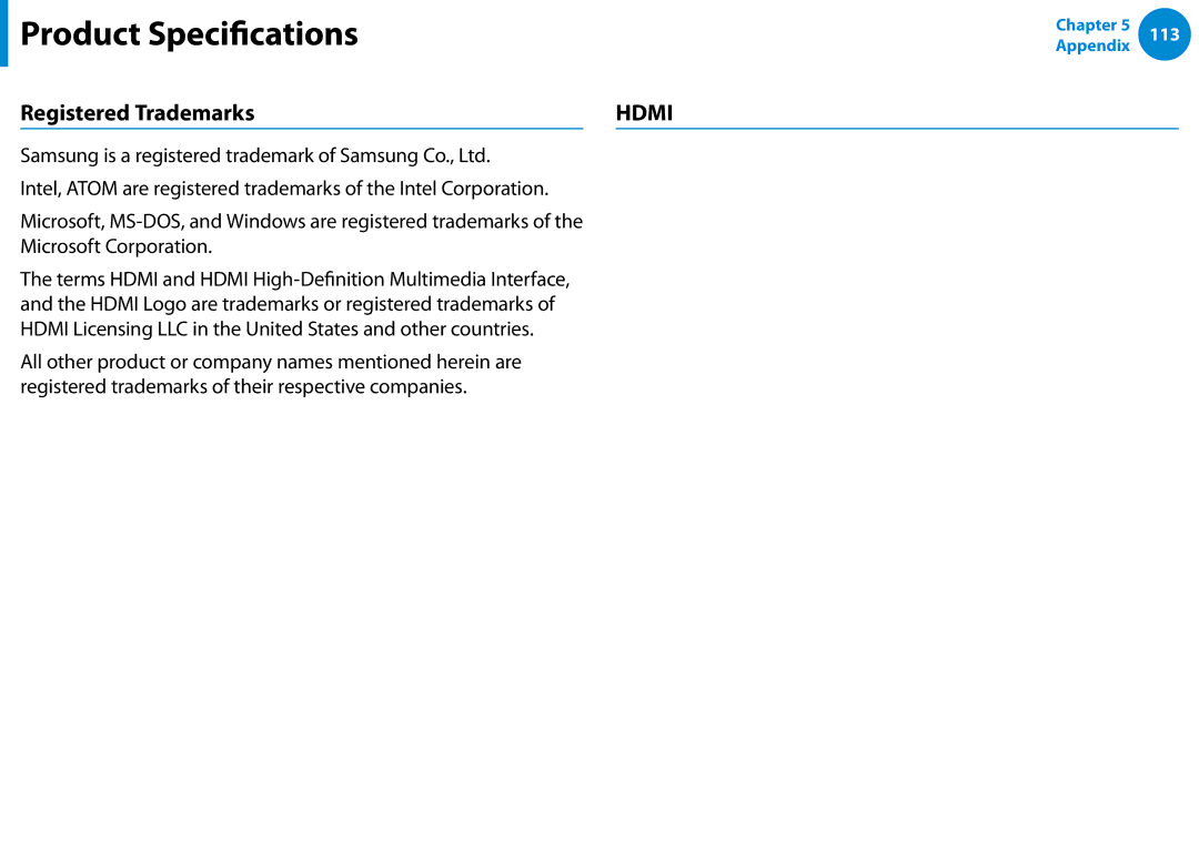 Samsung XE500T1C-K01US manual Registered Trademarks, Hdmi 