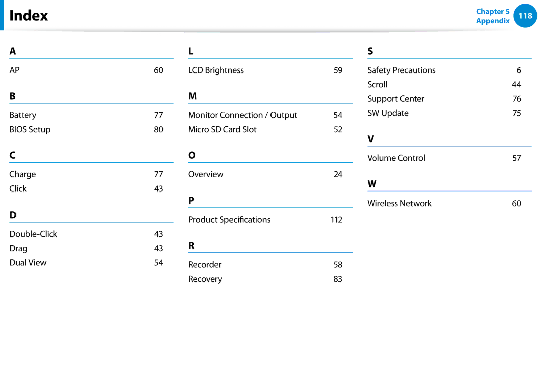 Samsung XE500T1C-K01US manual Index 