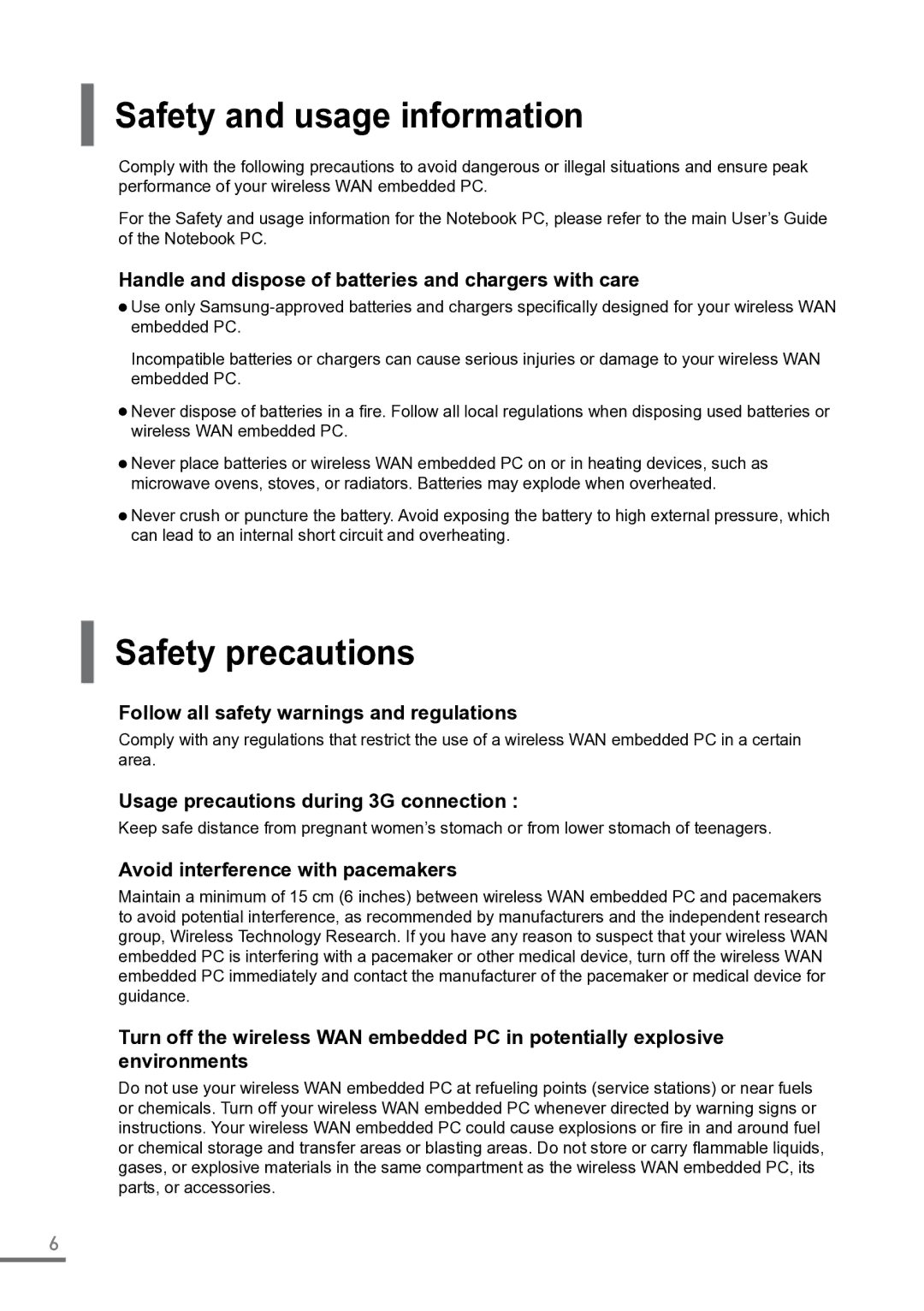 Samsung XE550C22-H01UK manual Safety and usage information, Safety precautions 