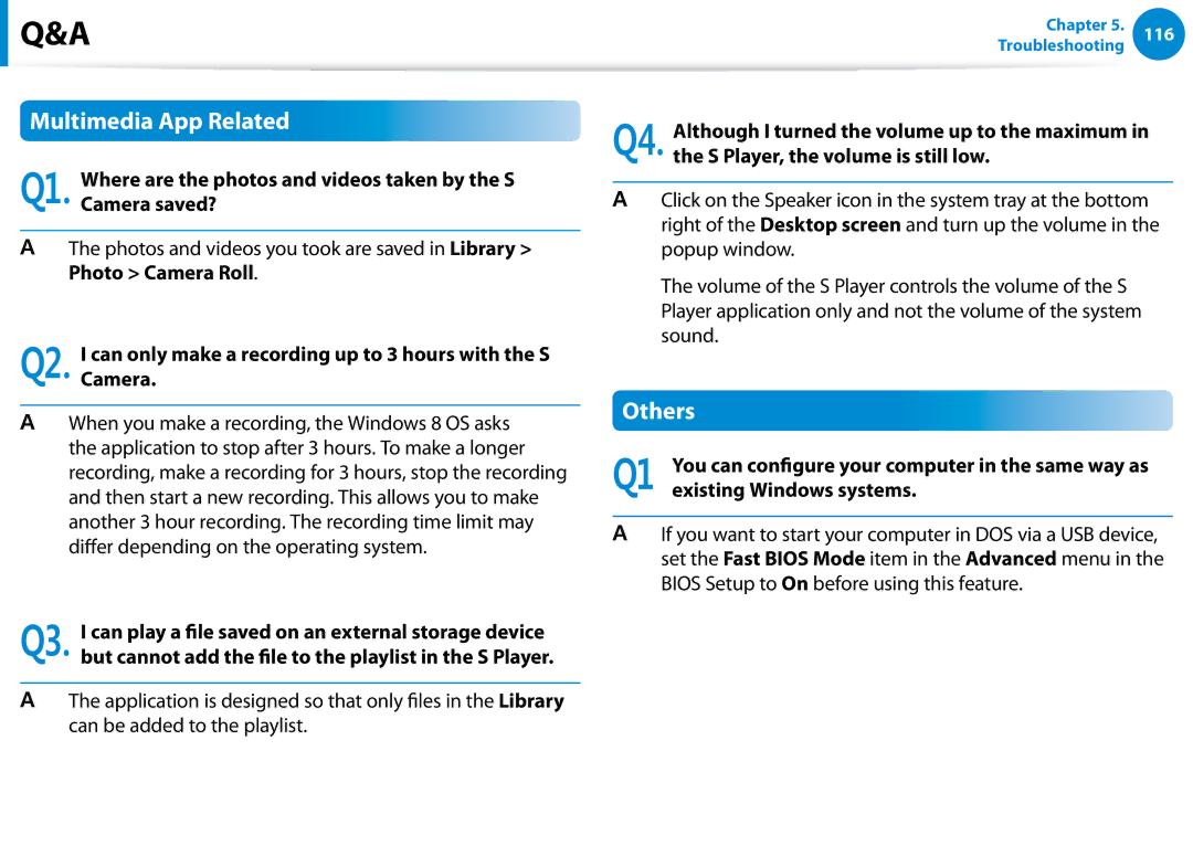 Samsung XE700T1C-A01US manual Multimedia App Related, Others, Existing Windows systems 