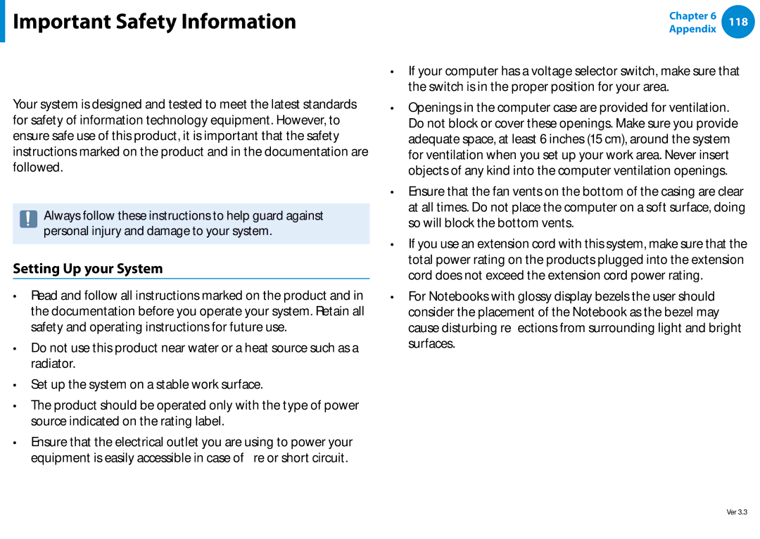 Samsung XE700T1C-A01US manual Important Safety Information, Safety Instructions, Setting Up your System 