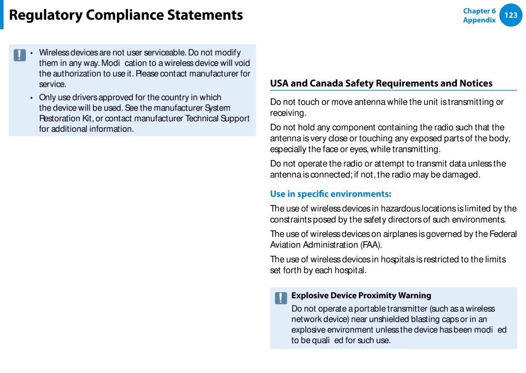 Samsung XE700T1C-A01US manual United States of America, USA and Canada Safety Requirements and Notices 