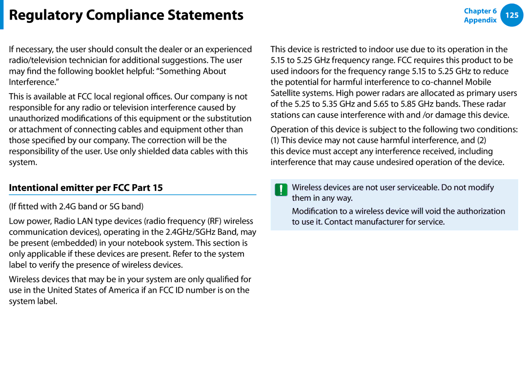 Samsung XE700T1C-A01US manual Intentional emitter per FCC Part, If fitted with 2.4G band or 5G band 
