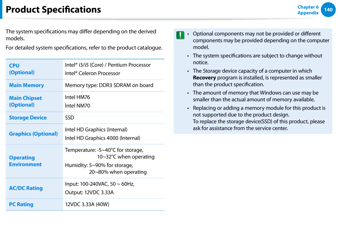 Samsung XE700T1C-A01US manual Product Specifications 