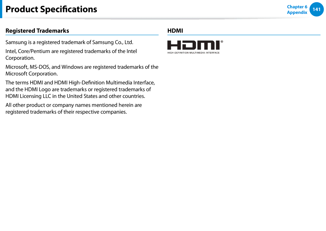 Samsung XE700T1C-A01US manual Registered Trademarks, Hdmi 