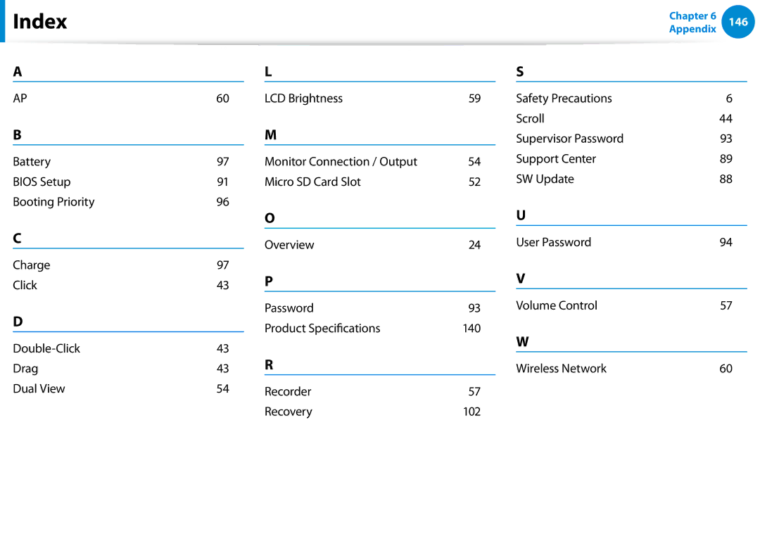 Samsung XE700T1C-A01US manual Index 