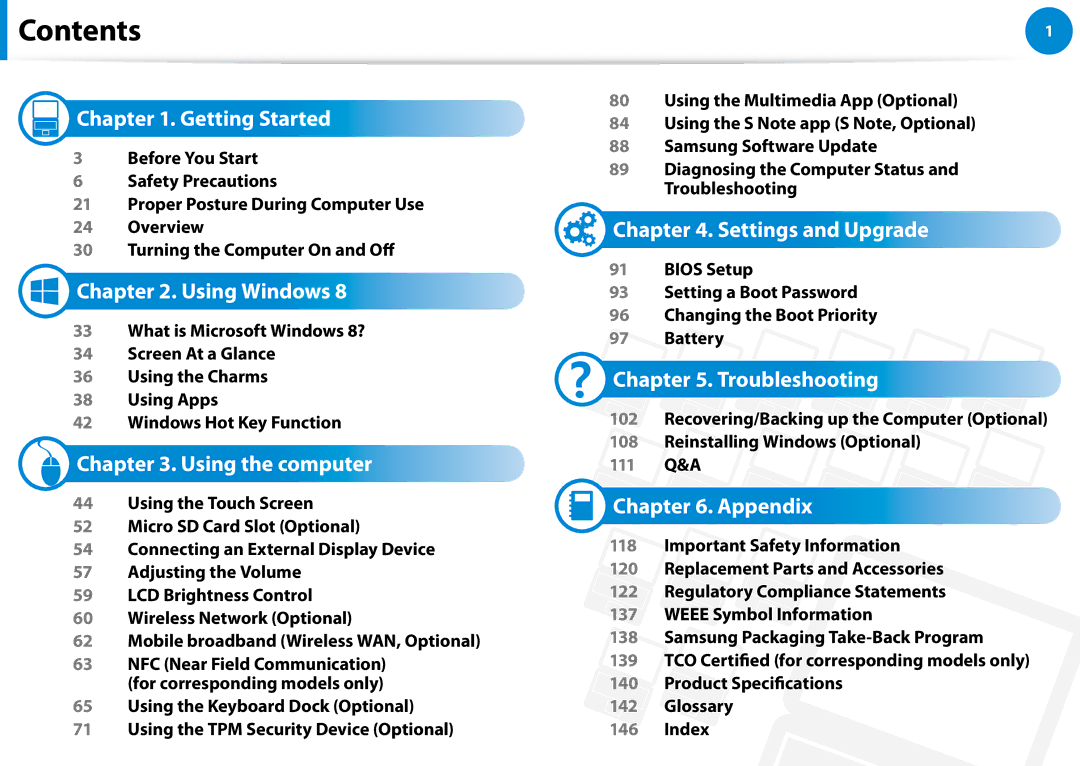 Samsung XE700T1C-A01US manual Contents 