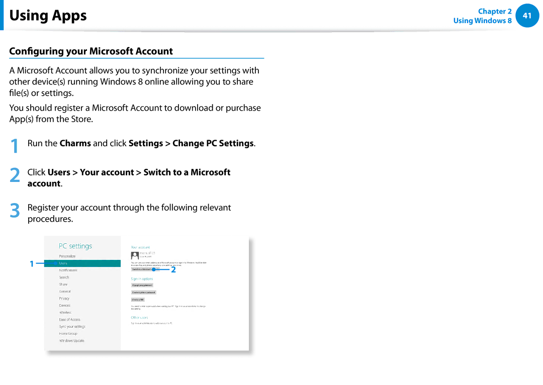 Samsung XE700T1C-A01US manual Configuring your Microsoft Account 