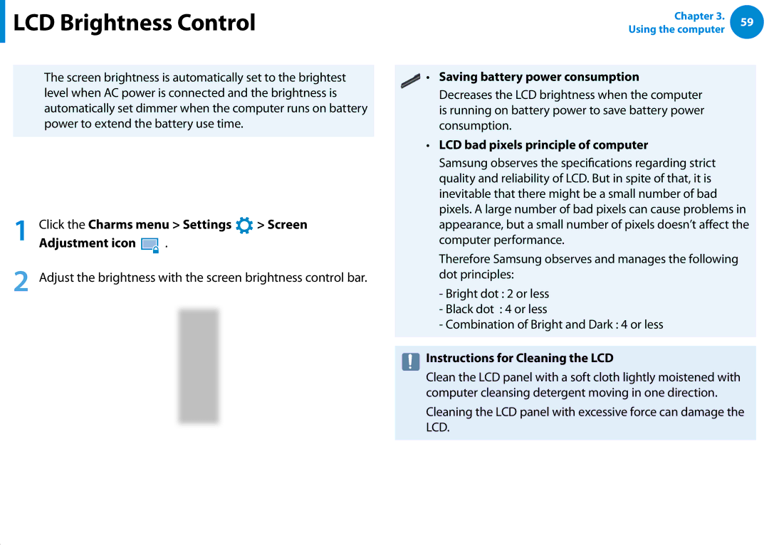 Samsung XE700T1C-A01US manual LCD Brightness Control, Controlling the Brightness Using the Keyboard 