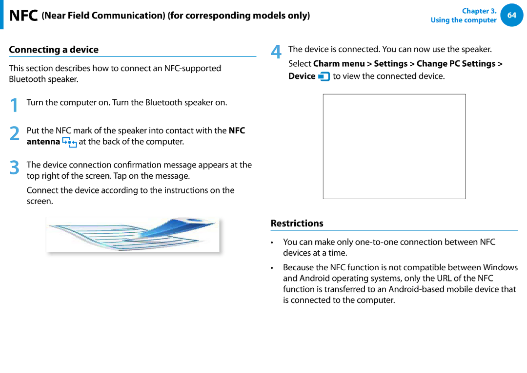 Samsung XE700T1C-A01US manual Connecting a device, Restrictions, Device, To view the connected device 