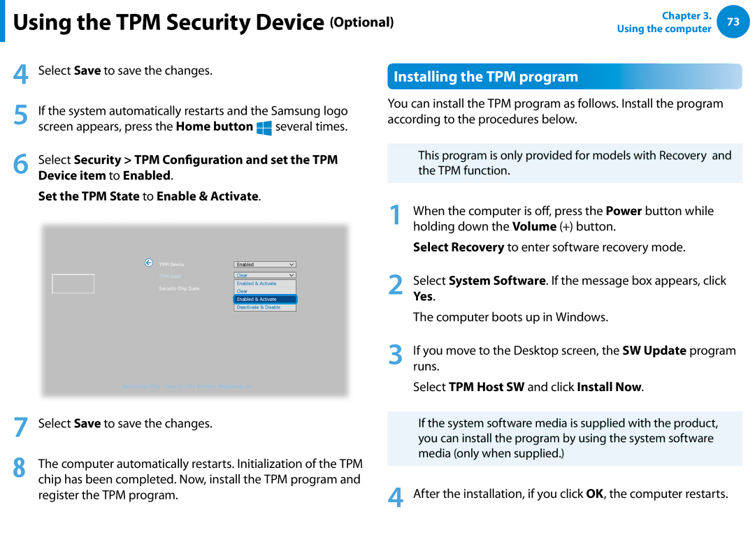 Samsung XE700T1C-A01US manual Installing the TPM program 