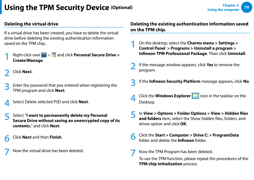 Samsung XE700T1C-A01US manual Deleting the virtual drive 