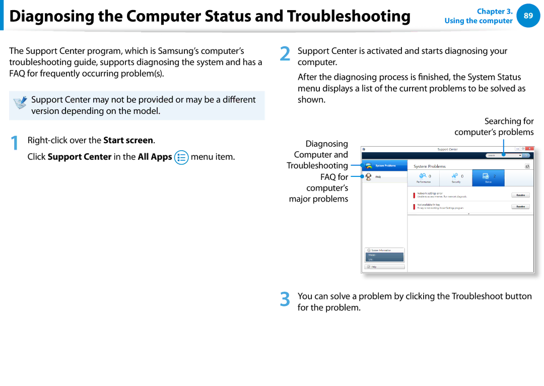 Samsung XE700T1C-A01US manual Diagnosing the Computer Status and Troubleshooting 