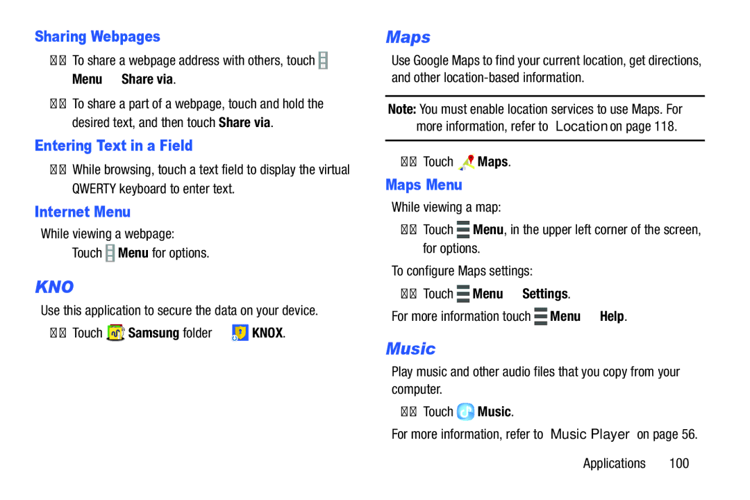 Samsung SM-P9000ZWVXAR, XE700T1C-K01US, SM-P9000ZKVXAR, SM-P9000ZKFXAR, SM-P900A, SM-P9000ZWFXAR user manual Maps, Music 