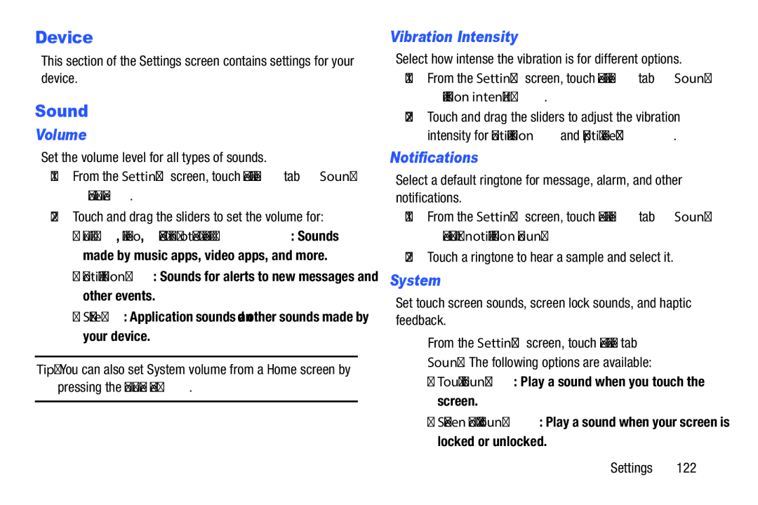 Samsung SM-P9000ZKVXAR, XE700T1C-K01US, SM-P9000ZKFXAR, SM-P9000ZWVXAR, SM-P900A, SM-P9000ZWFXAR user manual Device, Sound 