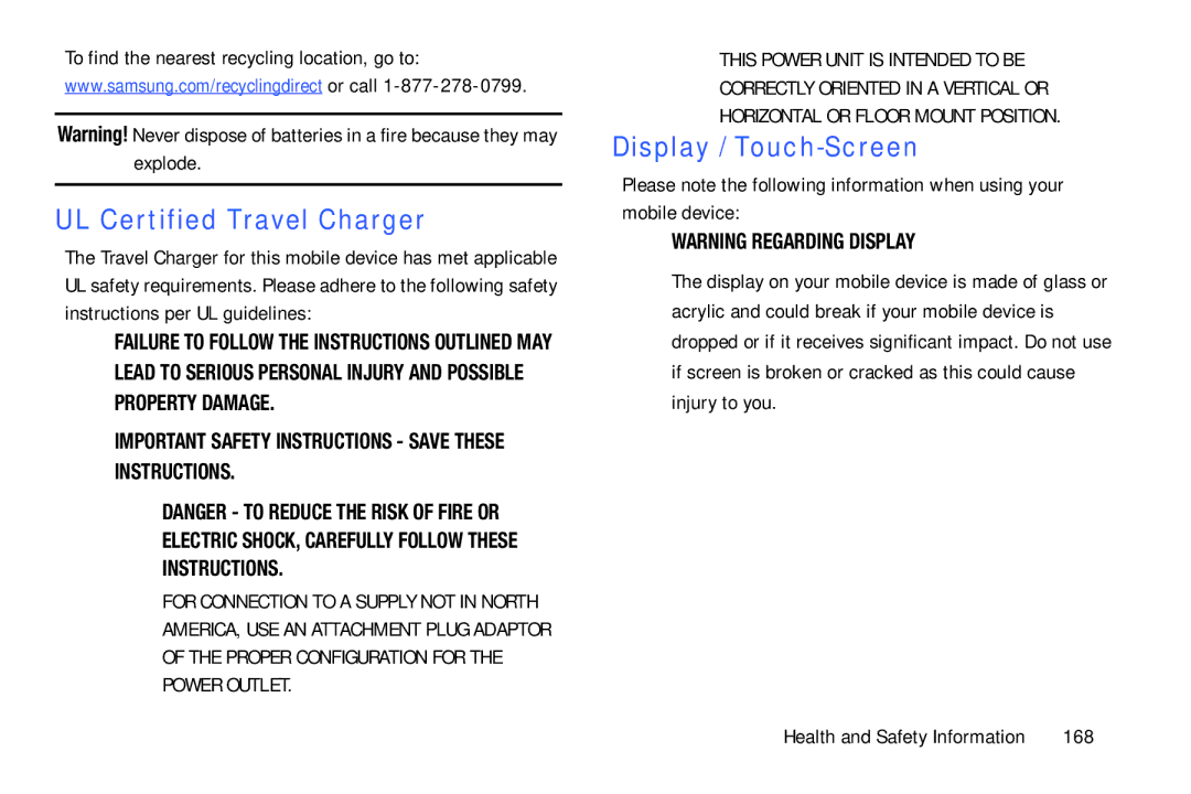 Samsung SM-P9000ZWFXAR, XE700T1C-K01US, SM-P9000ZKVXAR, SM-P9000ZKFXAR UL Certified Travel Charger, Display / Touch-Screen 