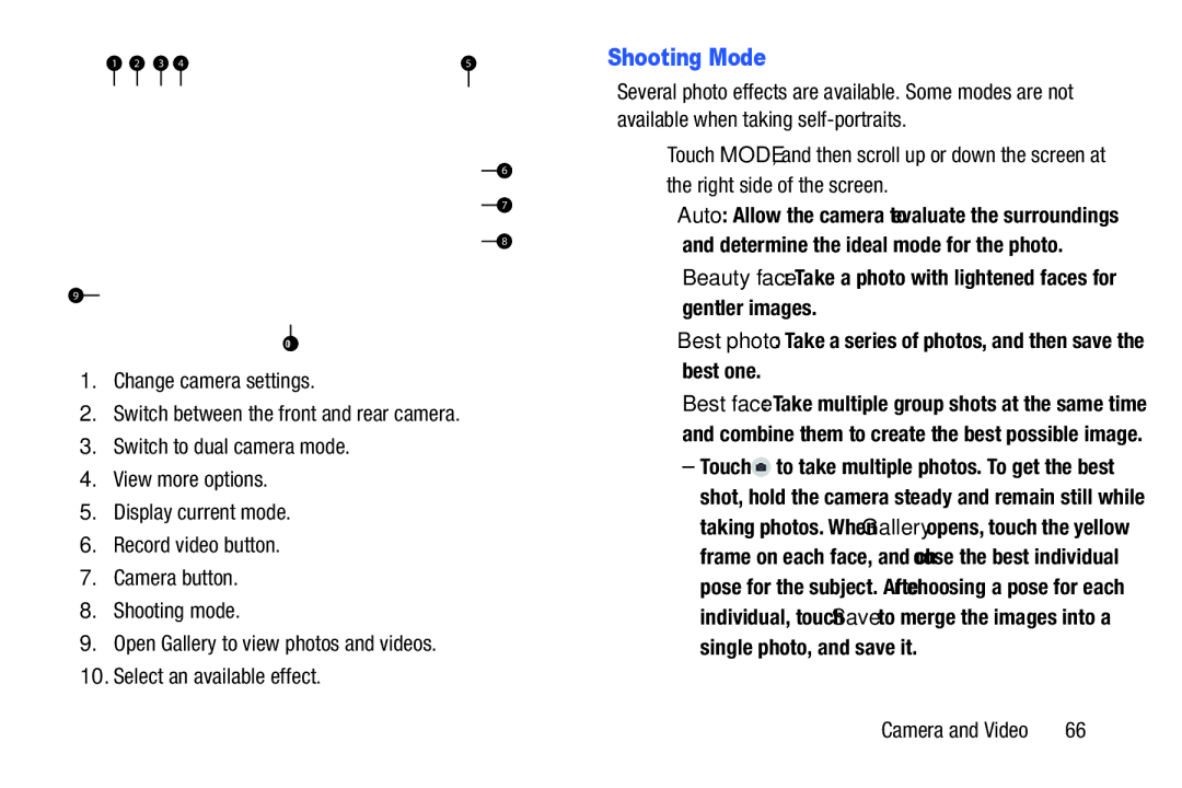 Samsung SM-P9000ZWFXAR, XE700T1C-K01US, SM-P9000ZKVXAR, SM-P9000ZKFXAR, SM-P9000ZWVXAR, SM-P900A user manual Shooting Mode 