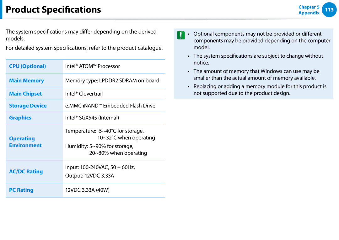 Samsung Xe700t1c, XE500T1CA01US, XE700T1CA01VE, XE700T1CA04US, XE700T1CA03US manual Product Specifications 