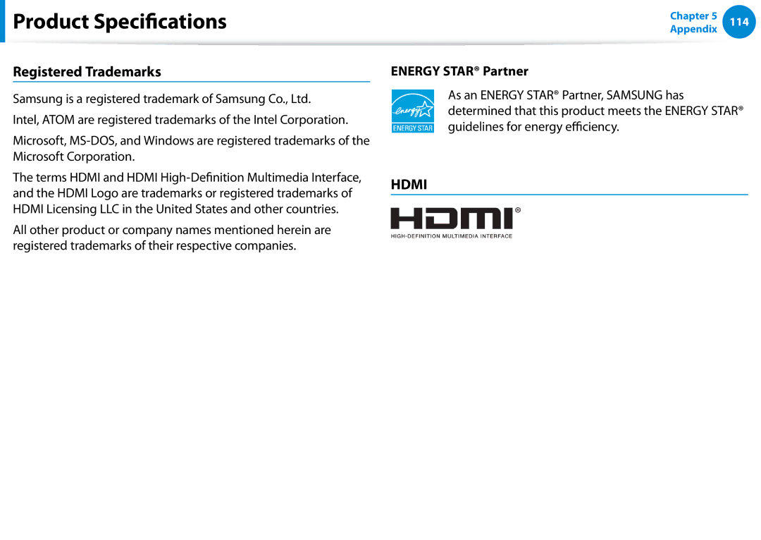 Samsung XE700T1CA01VE, Xe700t1c, XE500T1CA01US, XE700T1CA04US, XE700T1CA03US manual Registered Trademarks, Energy Star Partner 