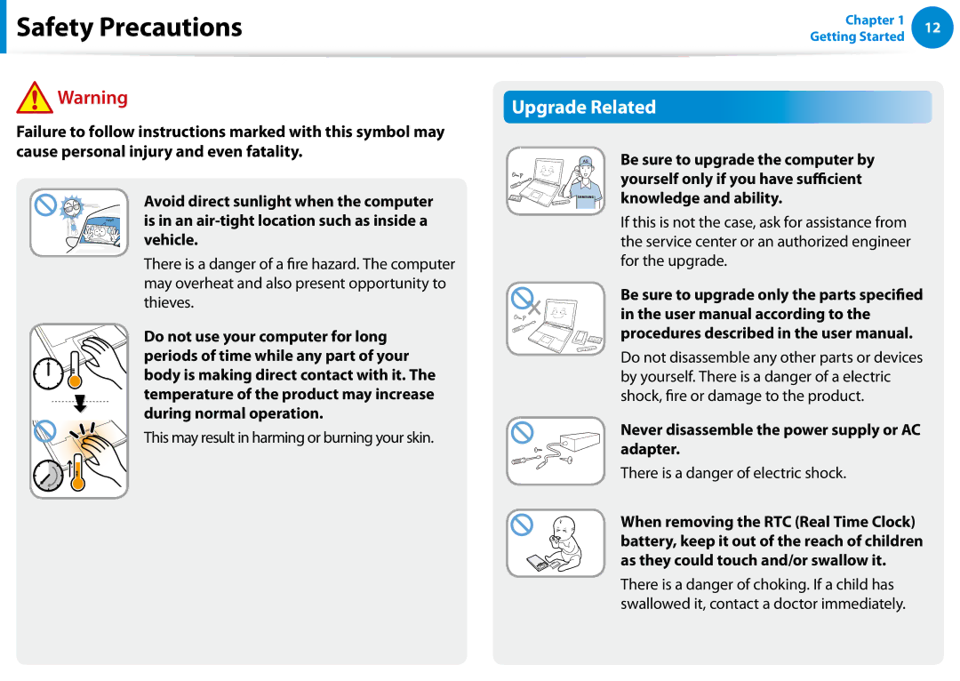 Samsung Xe700t1c, XE500T1CA01US, XE700T1CA01VE manual Upgrade Related, This may result in harming or burning your skin 