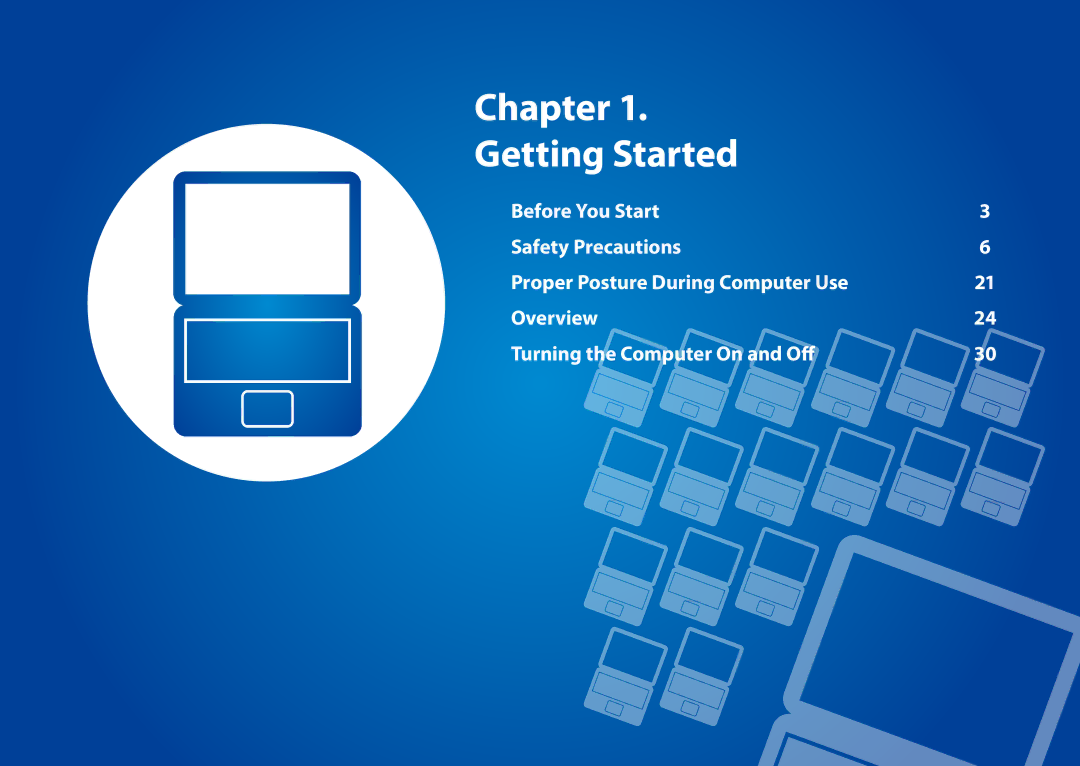 Samsung XE700T1CA01VE, Xe700t1c, XE500T1CA01US, XE700T1CA04US, XE700T1CA03US manual Chapter Getting Started 