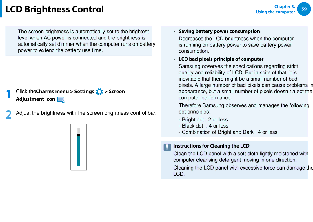 Samsung XE700T1CA04US, Xe700t1c, XE500T1CA01US manual LCD Brightness Control, Controlling the Brightness Using the Keyboard 