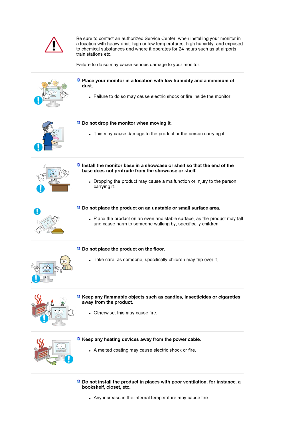 Samsung XL20 manual Do not drop the monitor when moving it, Do not place the product on the floor 