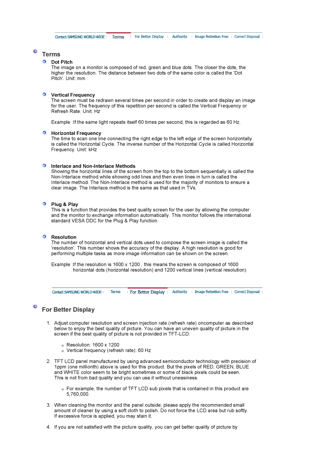 Samsung XL20 manual Terms, For Better Display 