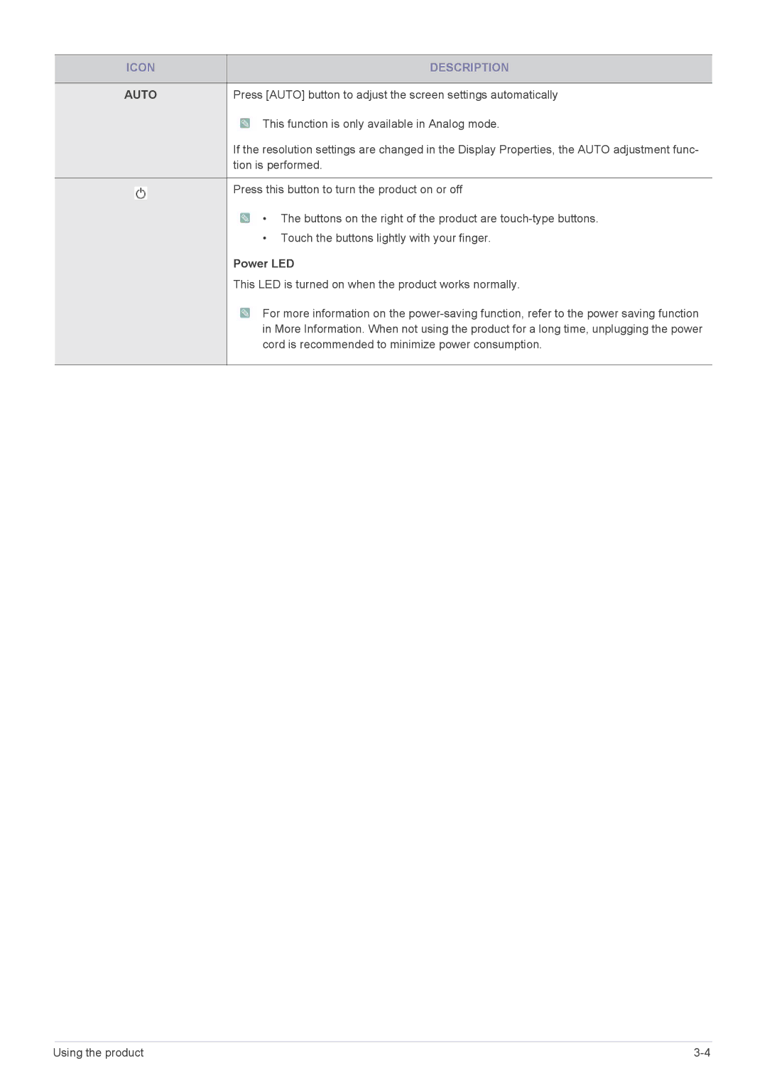 Samsung P2570, XL2370 user manual Auto, Power LED 