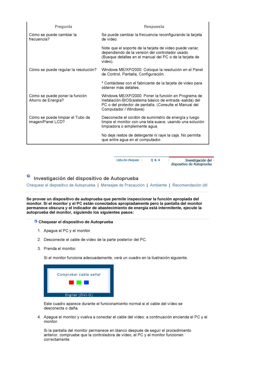 Samsung XL24 quick start Investigación del dispositivo de Autoprueba, Pregunta 