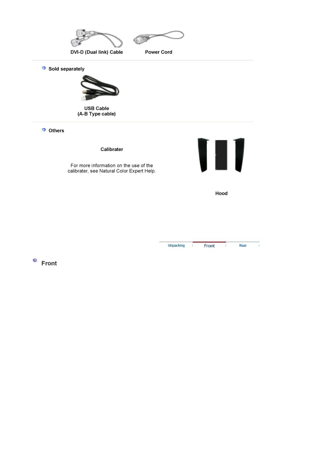 Samsung XL30 manual Front, Hood 