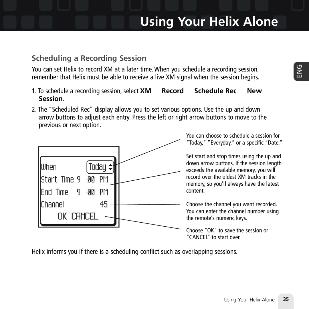 Samsung XM2go manual Scheduling a Recording Session 