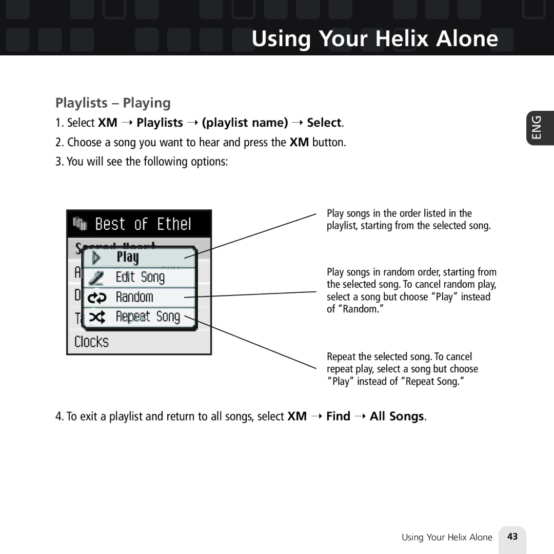 Samsung XM2go manual Playlists Playing, Select XM Playlists playlist name Select 