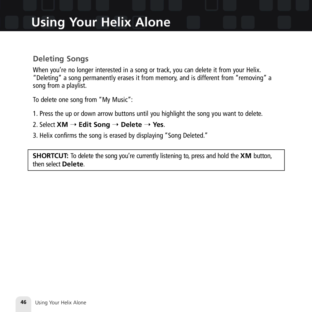 Samsung XM2go manual Deleting Songs, Select XM Edit Song Delete Yes 