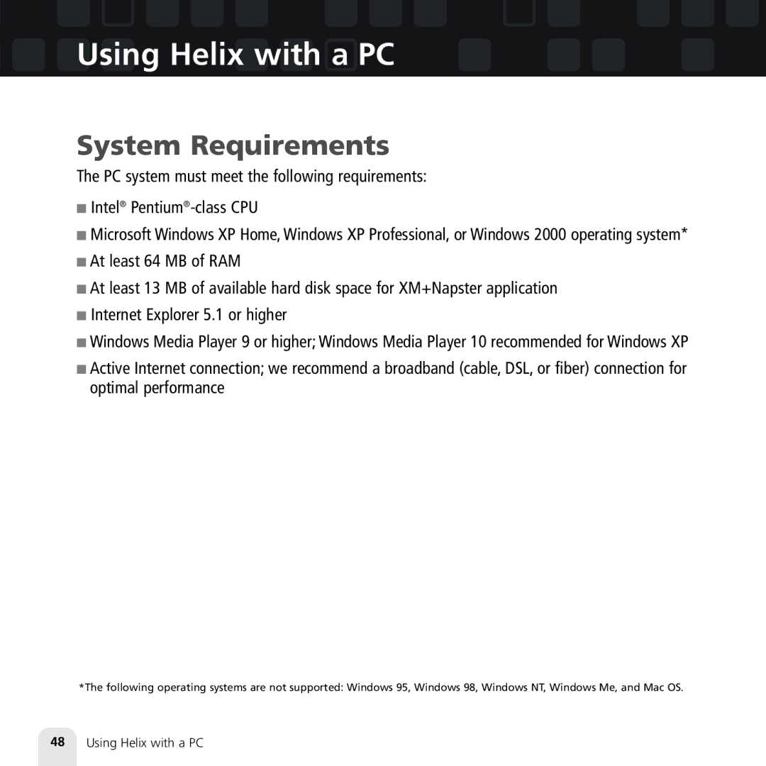 Samsung XM2go manual Using Helix with a PC, System Requirements 