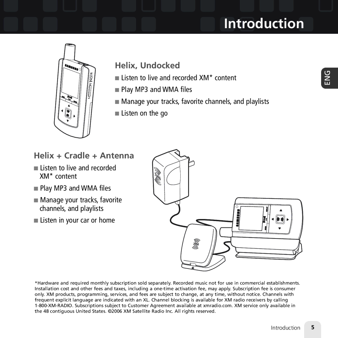 Samsung XM2go manual Helix, Undocked, Helix + Cradle + Antenna 