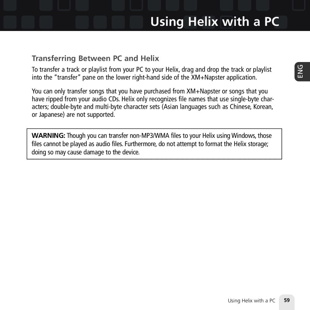 Samsung XM2go manual Transferring Between PC and Helix 