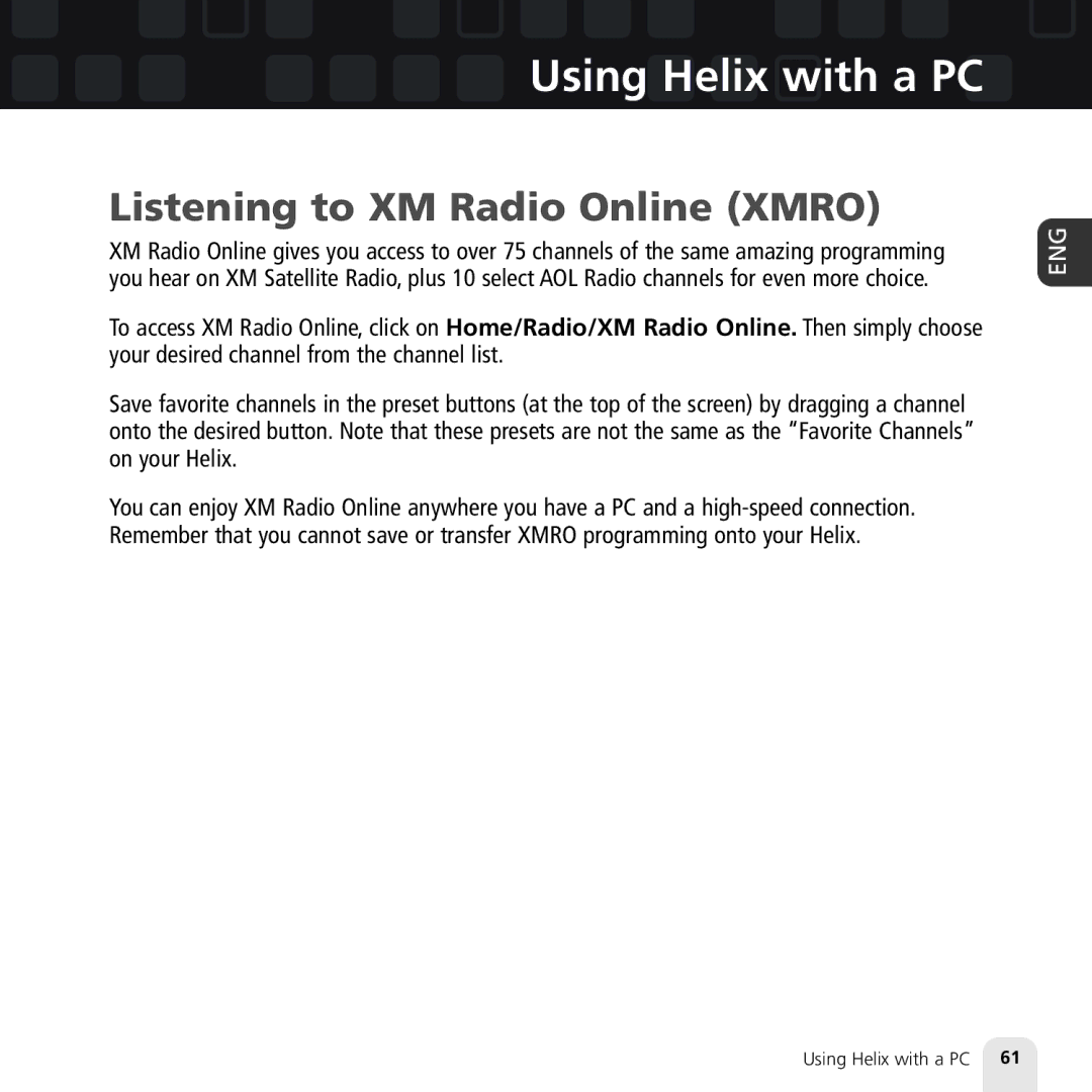 Samsung XM2go manual Listening to XM Radio Online Xmro 