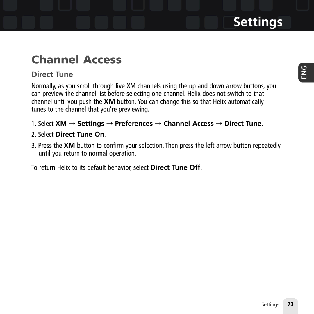 Samsung XM2go manual Channel Access, Direct Tune 