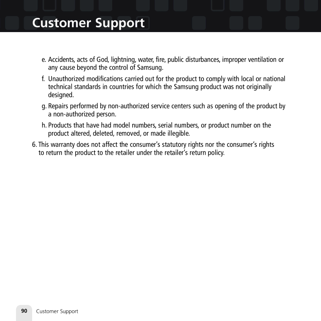 Samsung XM2go manual Customer Support 