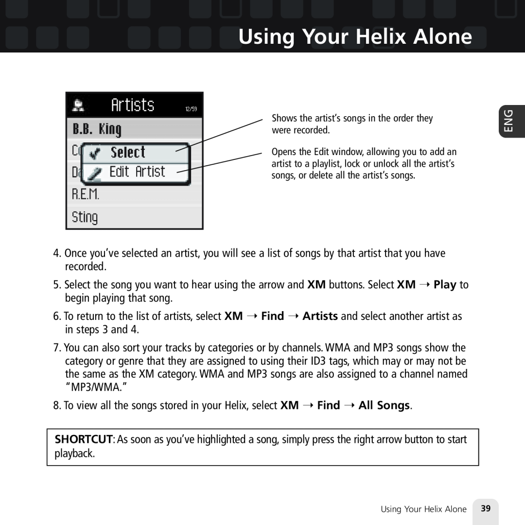 Samsung XM2go manual Using Your Helix Alone 