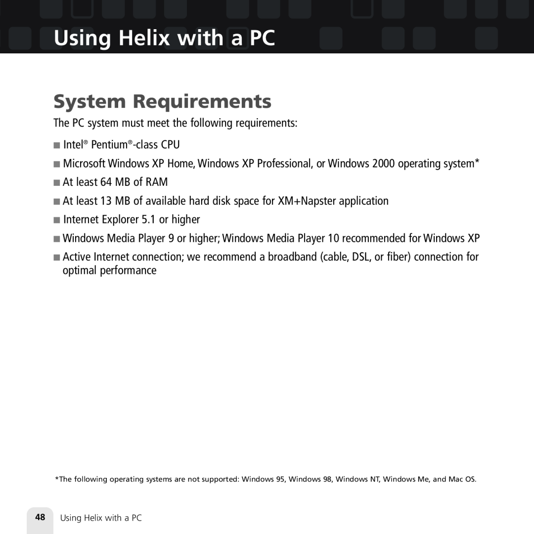 Samsung XM2go manual Using Helix with a PC, System Requirements 