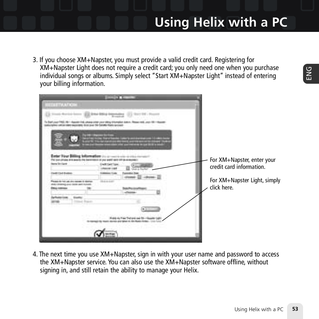 Samsung XM2go manual Using Helix with a PC, For XM+Napster Light, simply click here 