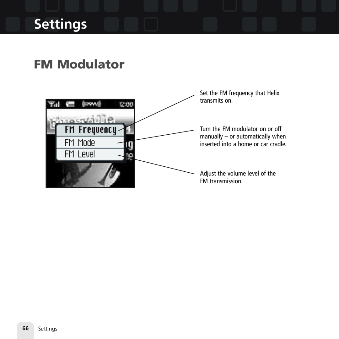 Samsung XM2go manual Settings, FM Modulator 