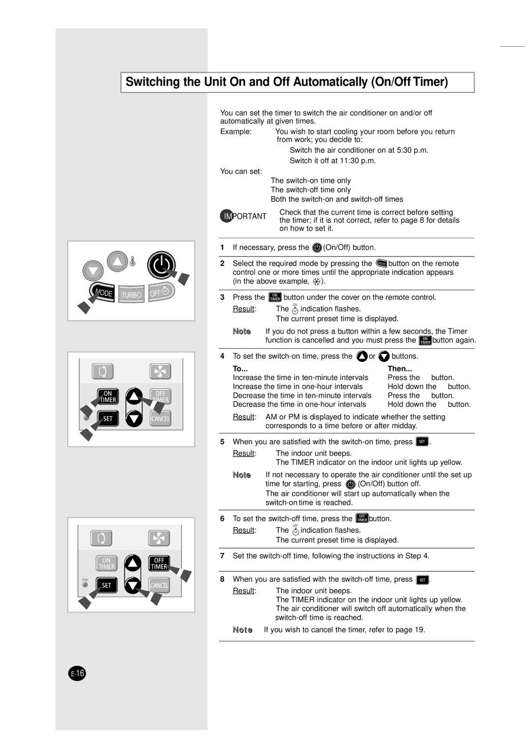 Samsung MH07ZV-26, XMH26ZV, ASHM070VE, ASHM120VE, AXHM260VE Switching the Unit On and Off Automatically On/Off Timer, Then 