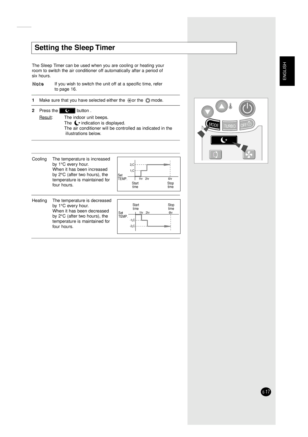 Samsung MH12ZV-26, XMH26ZV, ASHM070VE, ASHM120VE, AXHM260VE, MH07ZV-26 manuel dutilisation Setting the Sleep Timer 