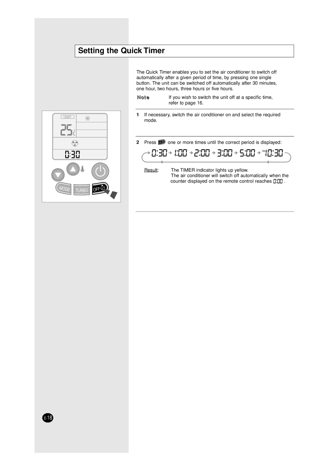 Samsung XMH26ZV, ASHM070VE, ASHM120VE, AXHM260VE, MH07ZV-26, MH12ZV-26 manuel dutilisation Setting the Quick Timer 